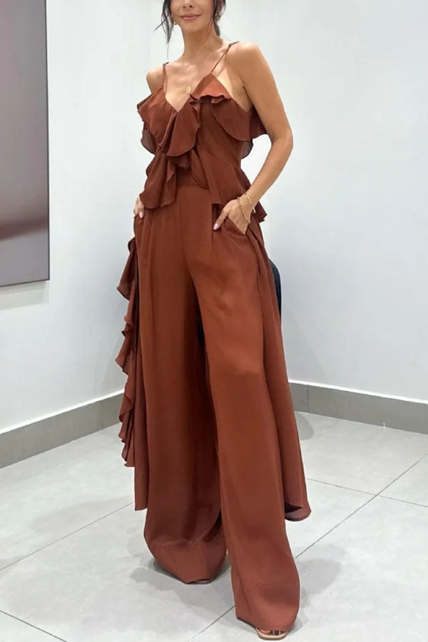 Women's Solid Color Top And Straight Pants Two-piece Set