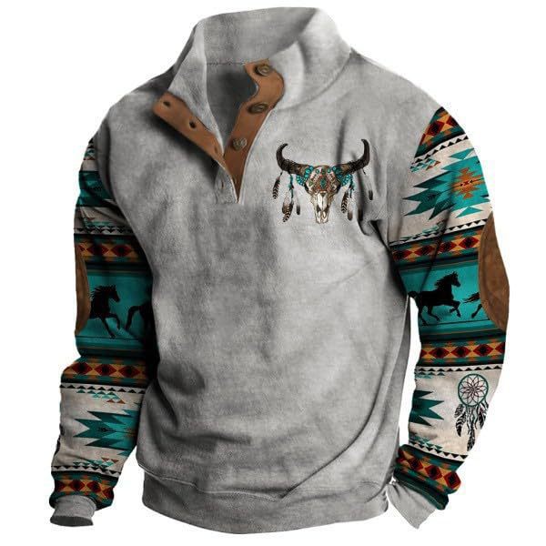 Herre Printet Casual Pullover Sweatshirt med 4 knapper fra Fashion Brand