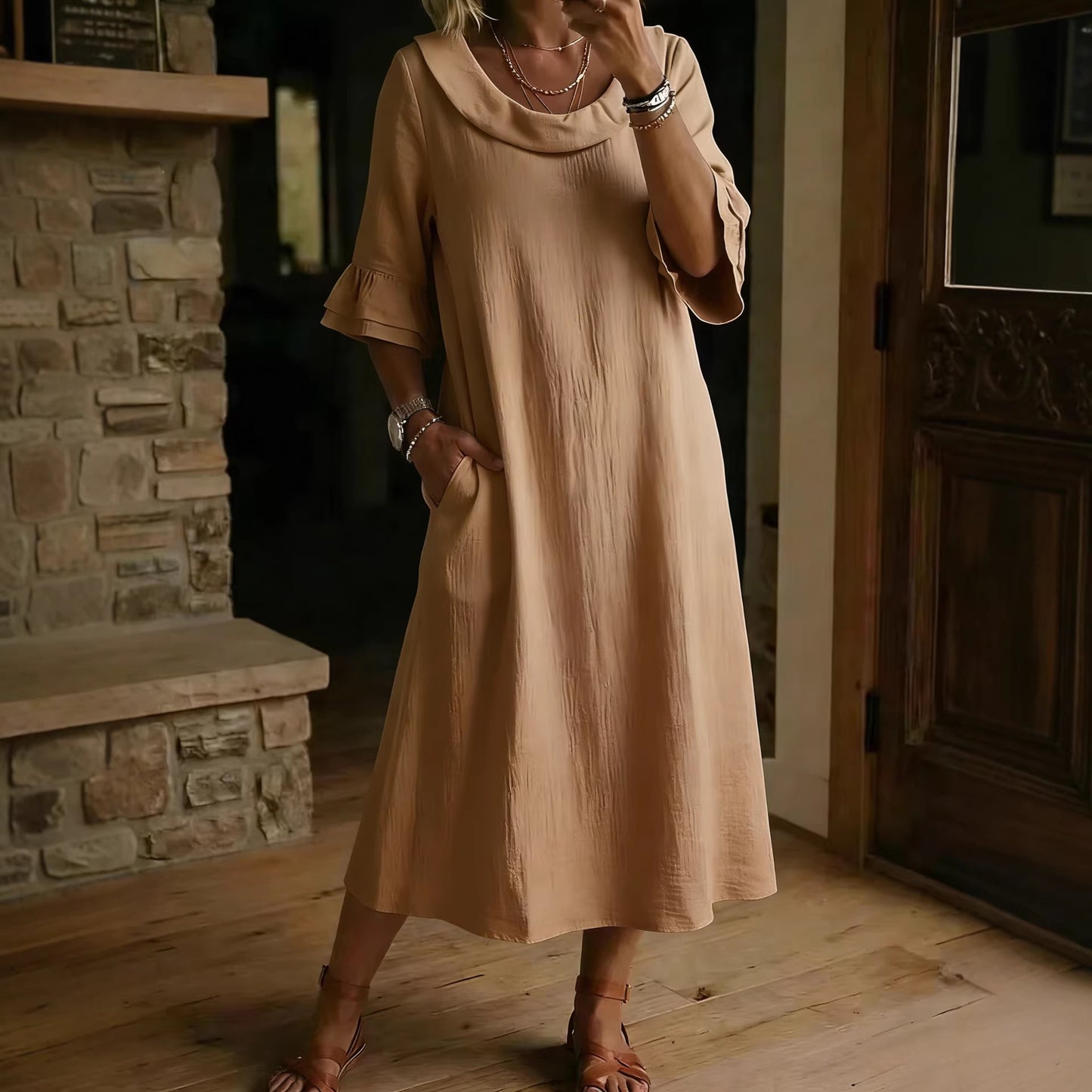 Women's Fashion Solid Color Crew Neck Dress