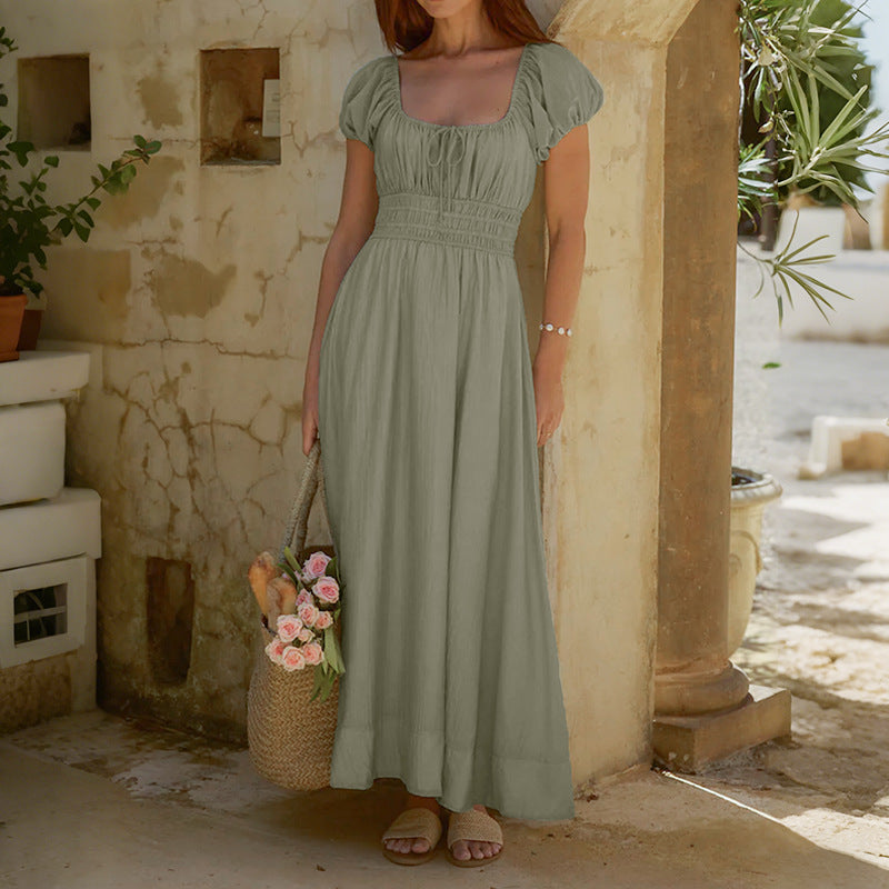 New Fashionable Square-neck Puffed-sleeve Dress
