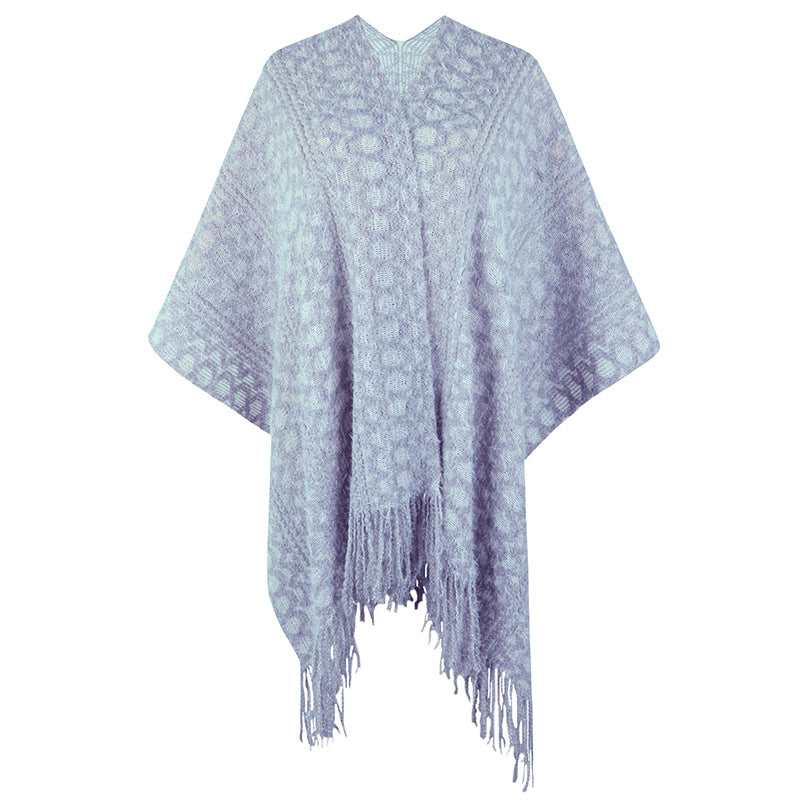 Hæklet Polyester Garn Hule Strikket Kvast Kappe Og Sjal Sweater Dame Cardigan