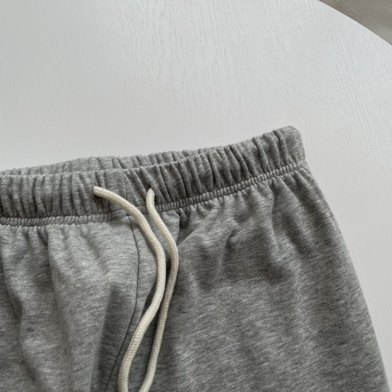 Vintage Linen Grey Green Letter Embroidered Loose Shorts