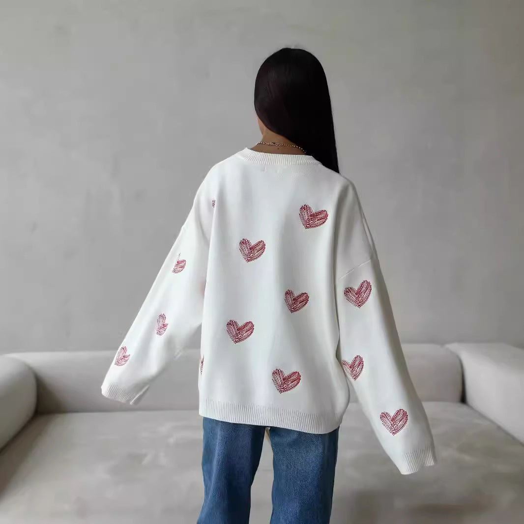 Early Autumn Idle Style Draping Round Neck Long Sleeve Women's Sweater