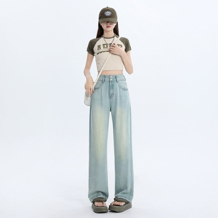Lyocell Jeans Women's Summer Wide Leg High Waist Thin Loose