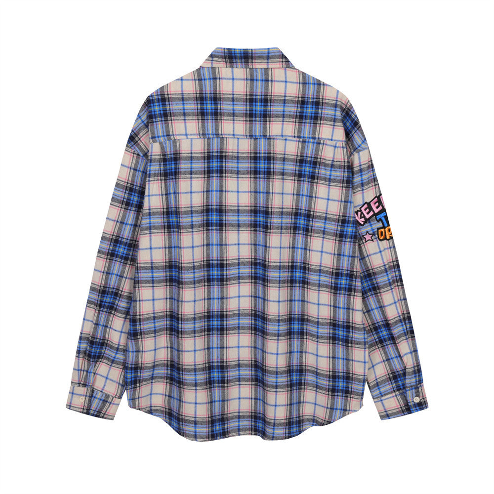 Men's Spring And Autumn Loose Shirt Letter Embroidery Casual Thin Lapels Coat
