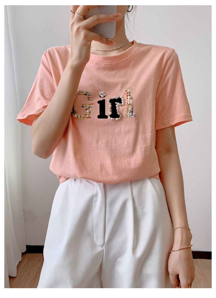 Printed T-shirt Korean Style Versatile Half Sleeve Top