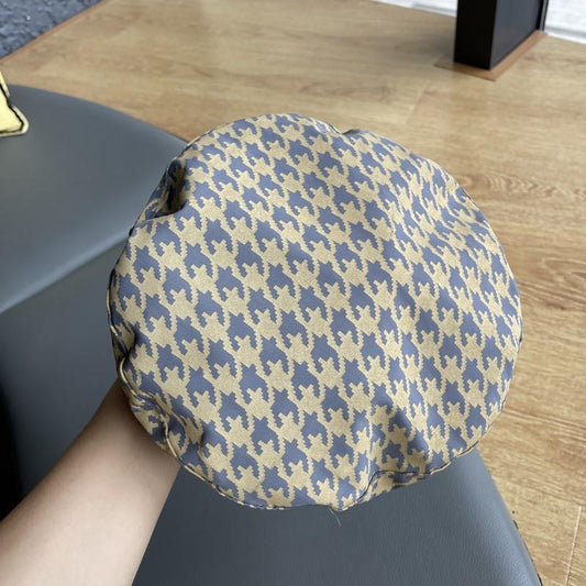 Women's British Style Houndstooth Plaid Flat Top Beret