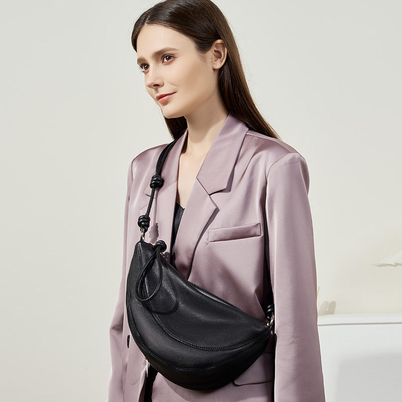 Fuldkorns Lammeskind Croissant Ægte Læder Sadeltaske Underarms Crossbody Taske