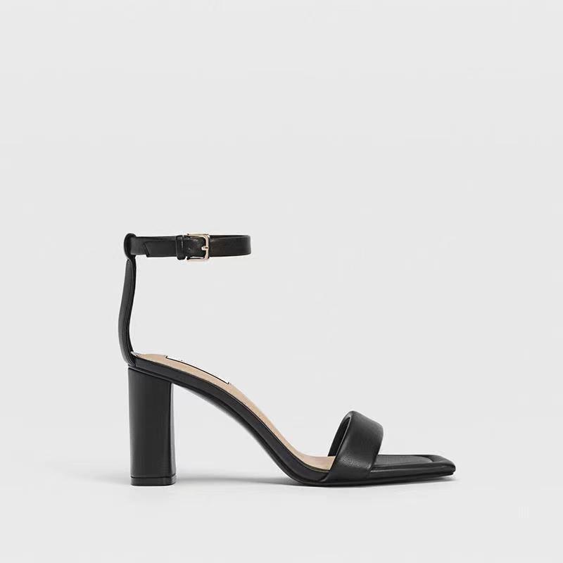 Women's Brown Thick High-heeled Sandals With Square Toe