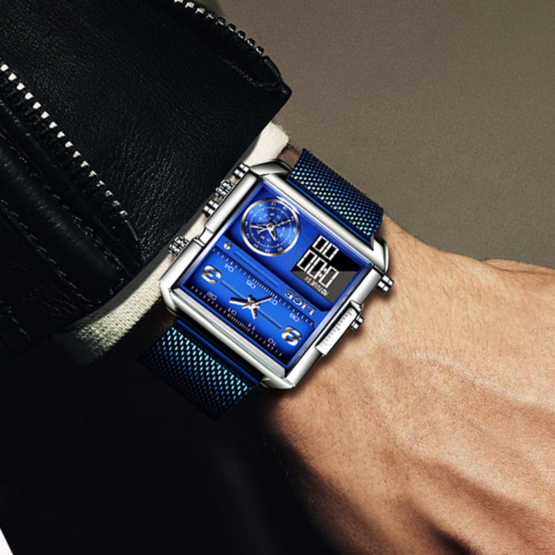 Quartz Dual Display Men's Waterproof Watch Multi-function