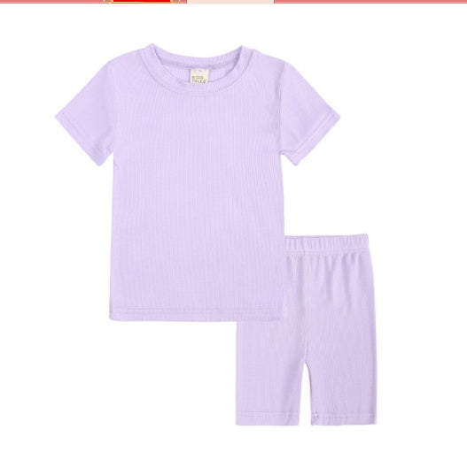 Summer Women's And Women's Solid Color Short-sleeved Tights Two Piece Suit