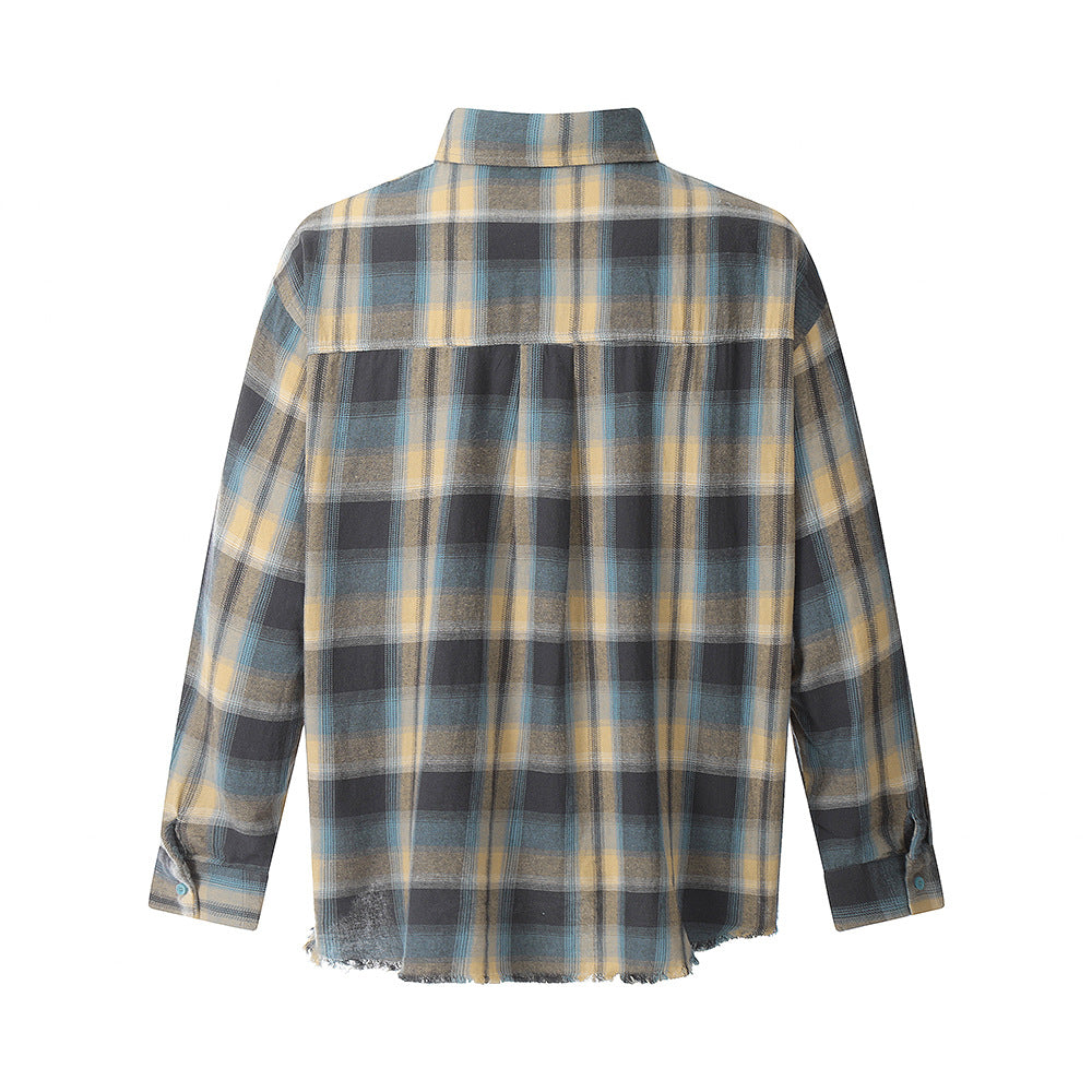 Men's European And American-style INS Hem Frayed Japanese Leisure Shirt