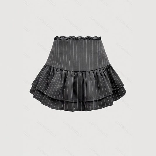 Sweet And Stylish Preppy-style Patchwork Skirt
