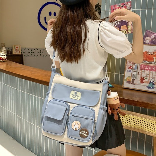Retro Color Blocking Large Capacity Shoulder Bag For Soft Girls