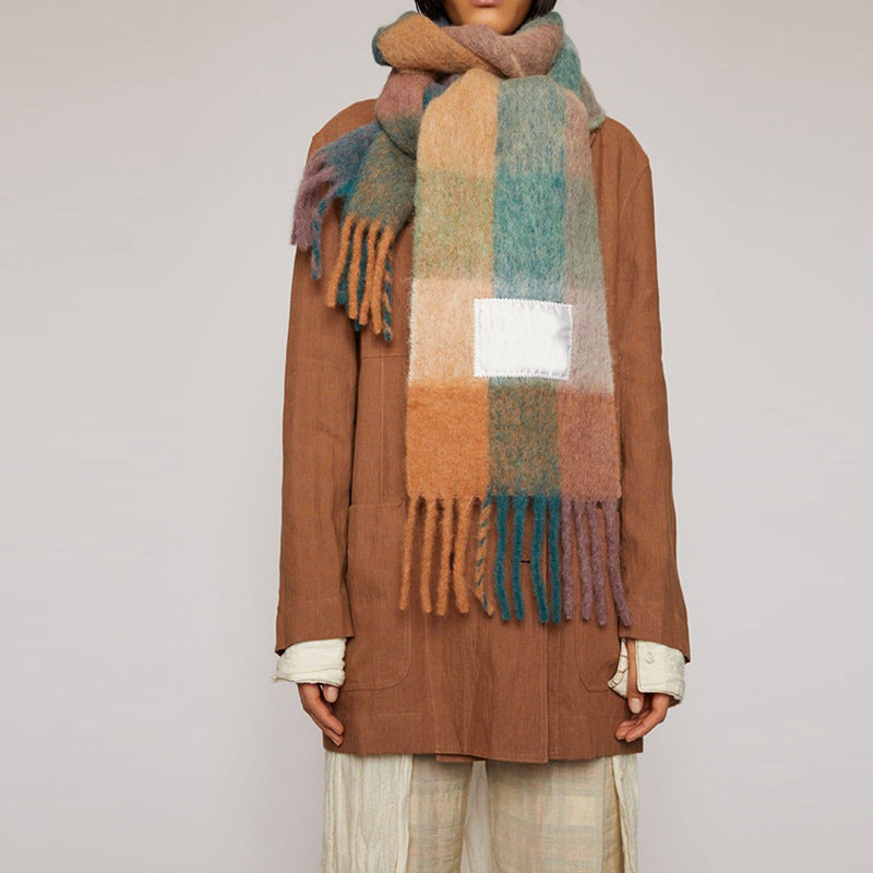 Scarf Female Color Thick Plaid Thick Tassels To Keep Warm