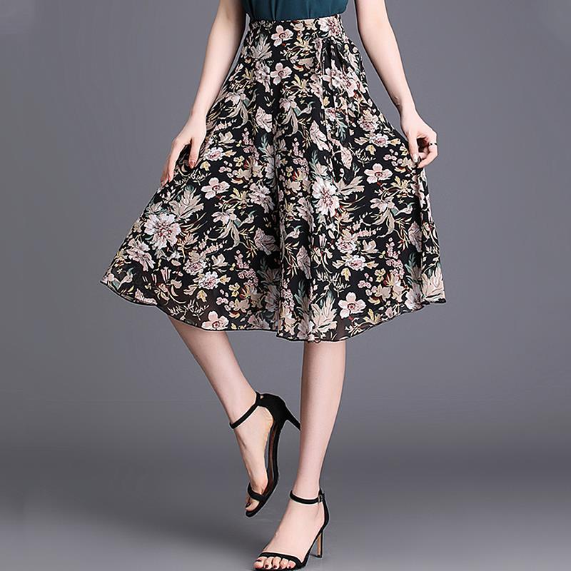 Loose Wide Leg High Waist Printed Chiffon Pantskirt