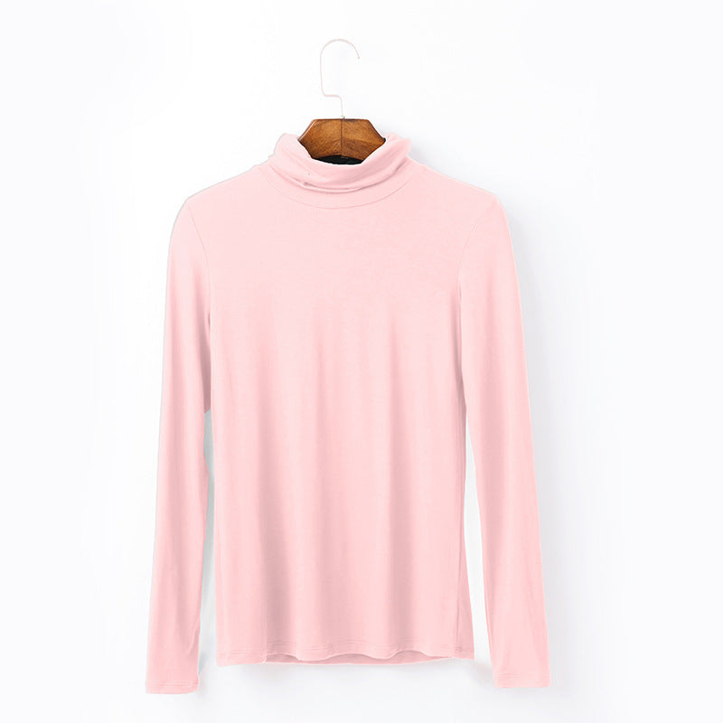 Oversize Women's Long Sleeved T-shirt Solid Color High Collar Modal Undercoat
