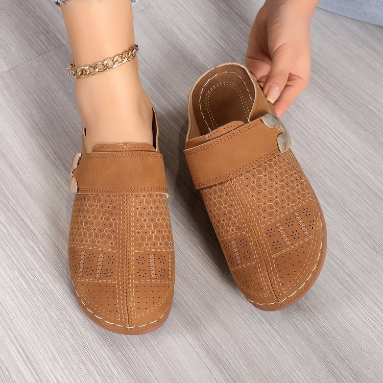 European And American Closed Toe Metal Hollow Women's Shoes