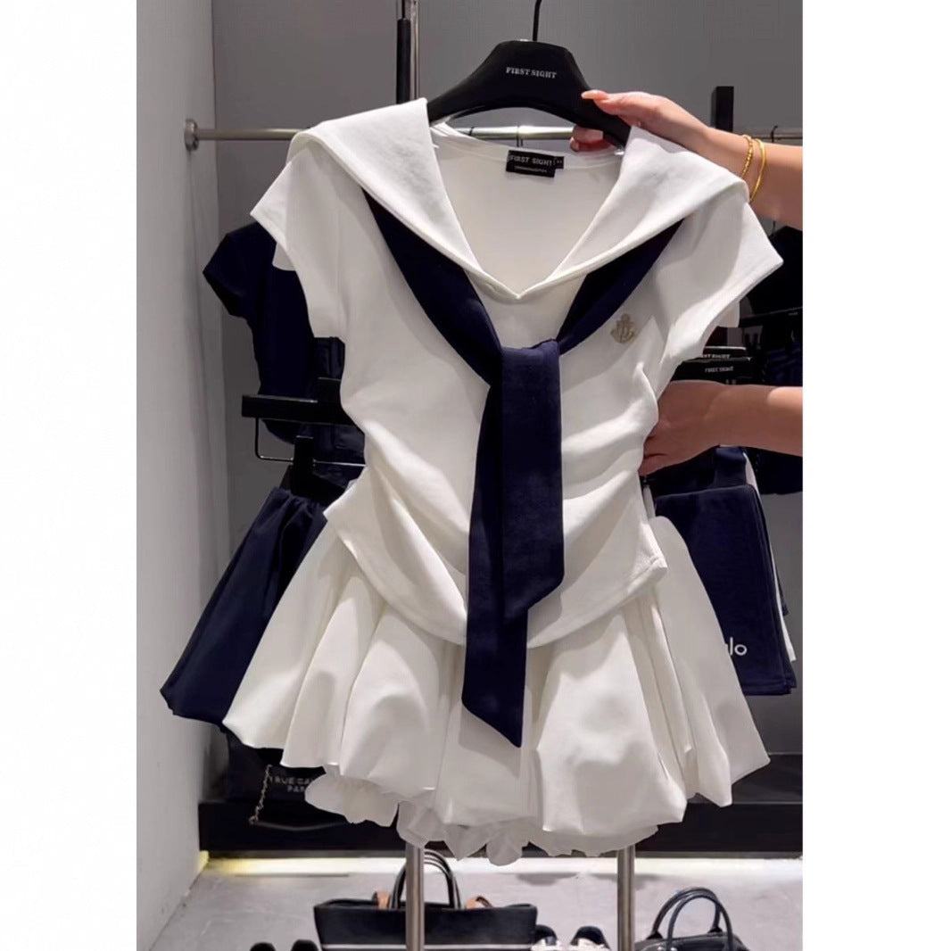 Fake Two-piece Shawl T-shirt And Skirt Fashion Set