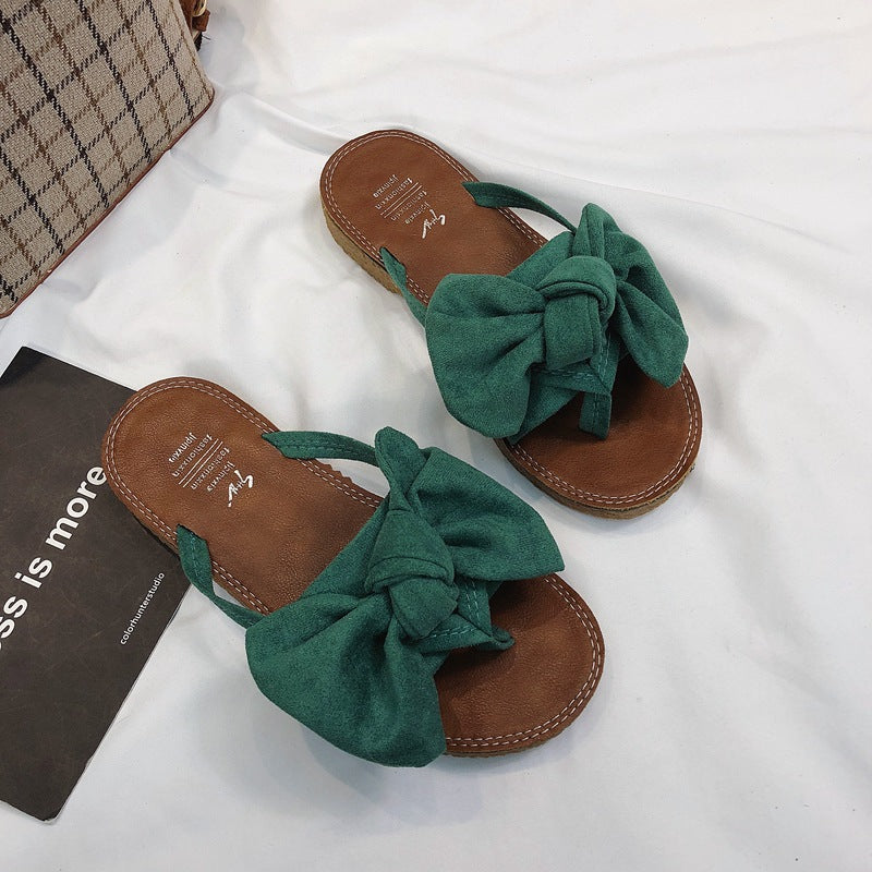 Summer Fashion Outerwear Bow Plywood Slippers Korean