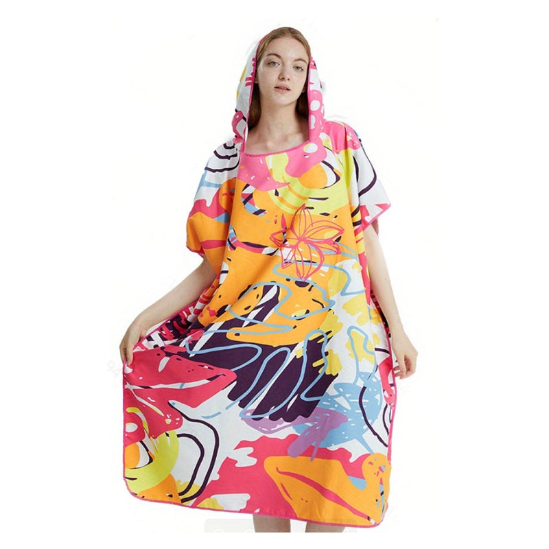 Cross-border Hot Selling Floral Hooded Laundry Quick-drying Towel Cloak Bathrobe Beach Towel Bathtub Pool Shawl Wholesale