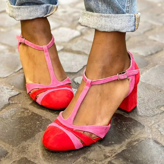Summer Fashion High Heel Round Head Female Color-matching Sandals