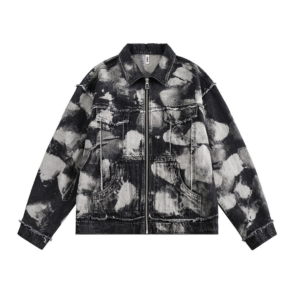 Tie-dyed Splash-ink Denim Coat For Men