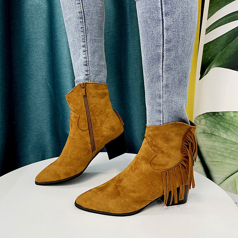 Pointed Chunky Heel Side Zip Short Boots