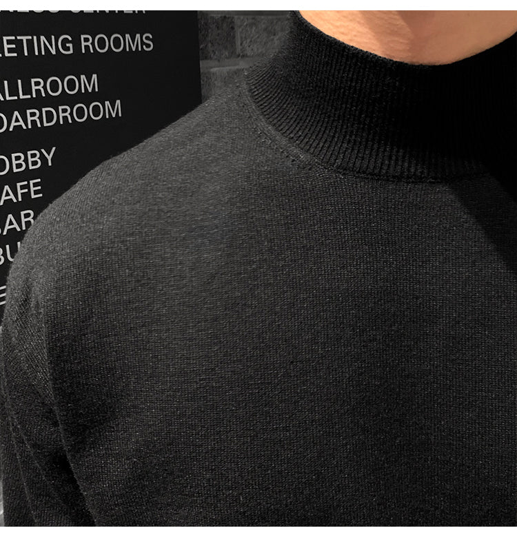 Loose Casual Solid Color Middle Neck Knitted Bottom Shirt With Long Sleeves