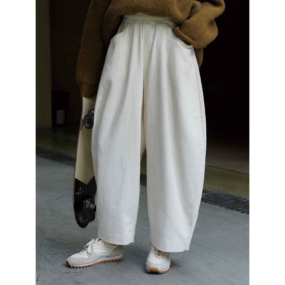 Corduroy Casual Pants With A Relaxed Slimming Fit And Elastic Waist For Women