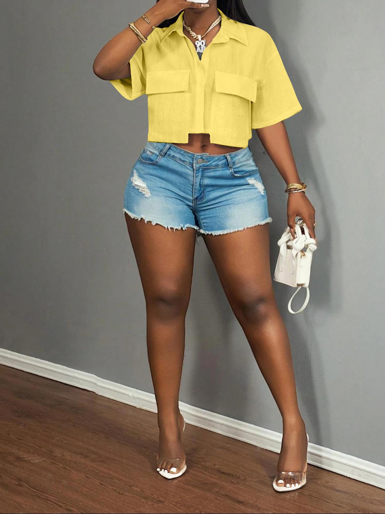 Women's Casual Fashion Pocket Short-sleeved Solid Color T-shirt