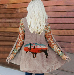 Women's Fashion Christmas Digital Printing Coat