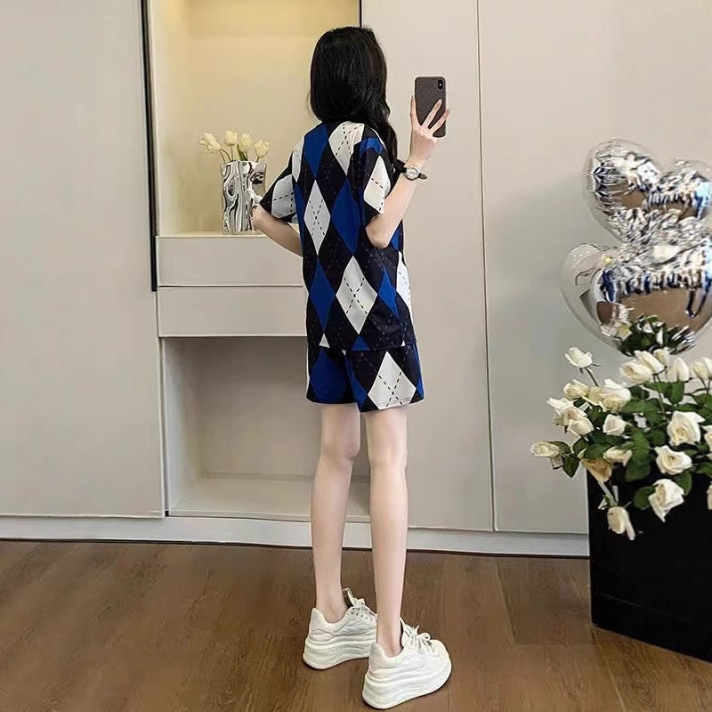 Women's Fashion Casual Geometric Short-Sleeve Suit