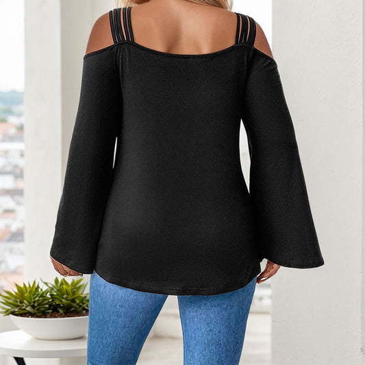 Enkel og elegant T-shirt, off-shoulder design, stilfuld langærmet