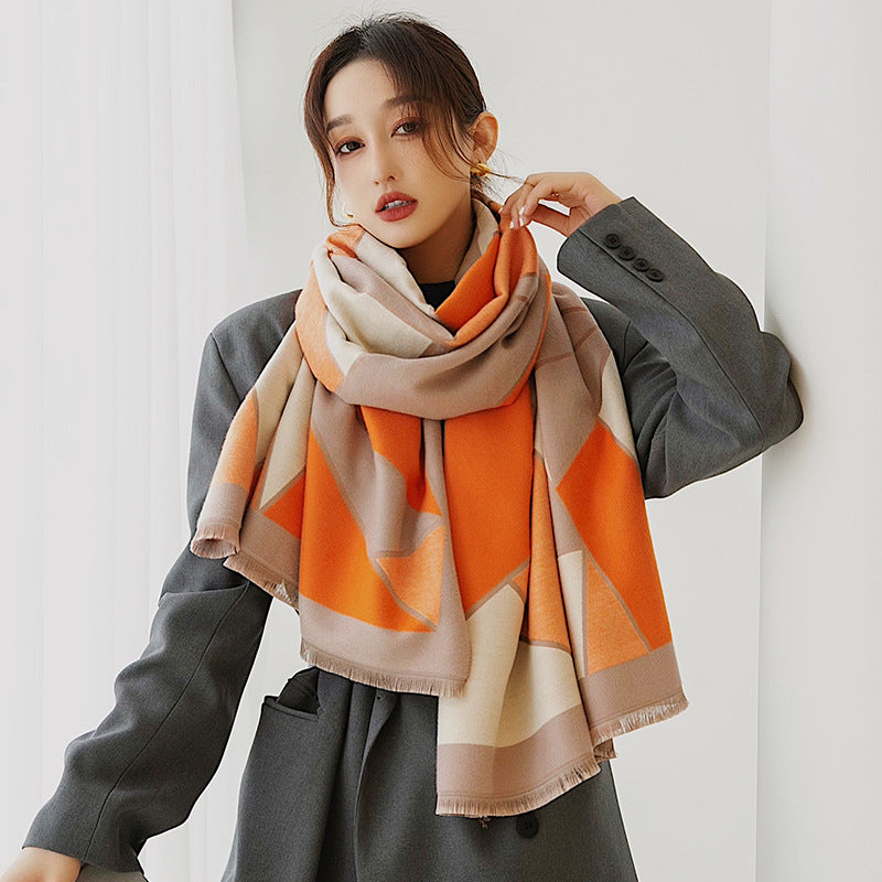 New Color-blocking Warm  With Double-sided Imitation Cashmere Scarf