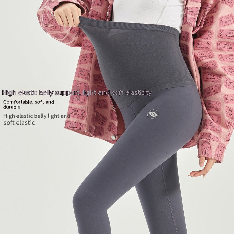 Gravide kvinders leggings, fleece, forår og efterår, sømløse, høj elastiske, maveunderstøttende, tynde yogabukser