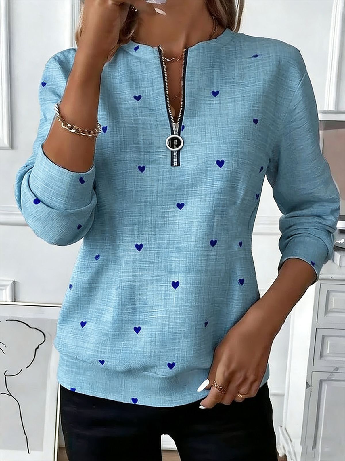 Womens Long-Sleeve Christmas-Print Sweatshirt