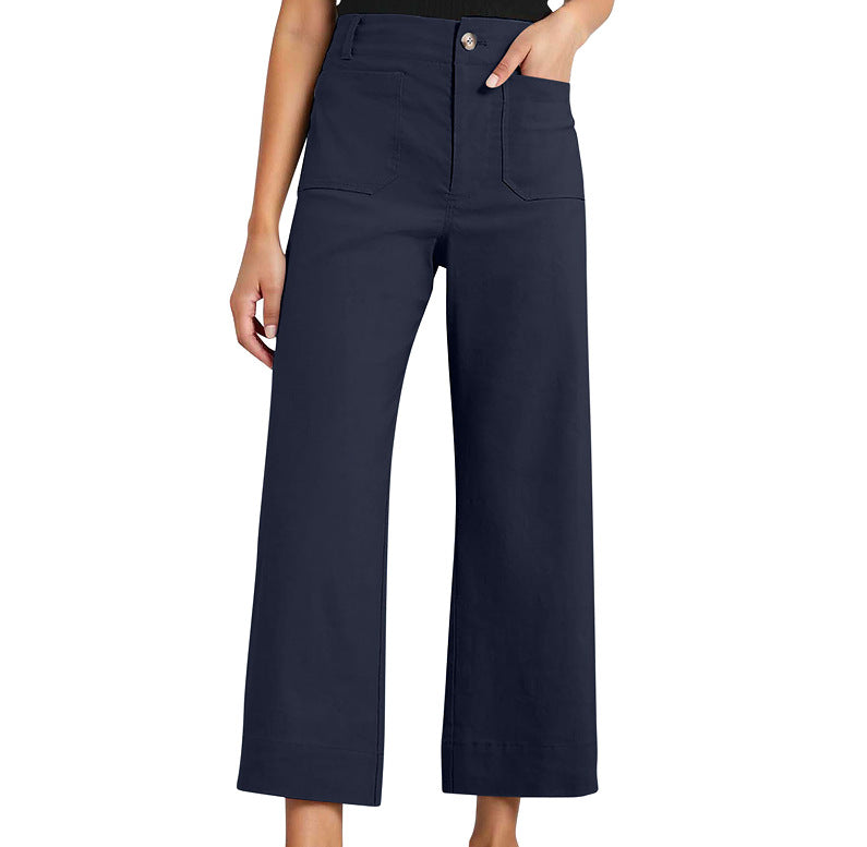 High Waist Slimming Casual Women's Cropped Wide-leg Pants