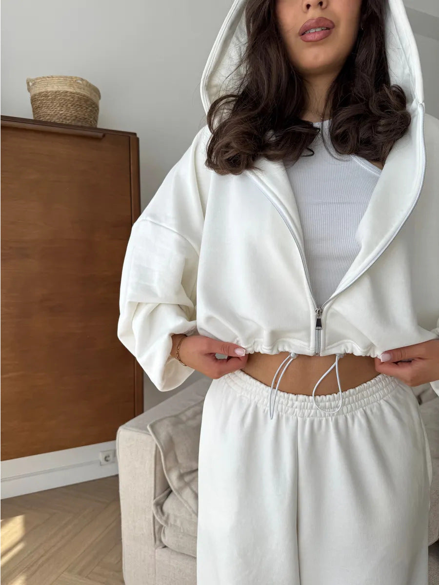 Womens Casual Set Long-sleeve Zip-up Cardigan Hoodie
