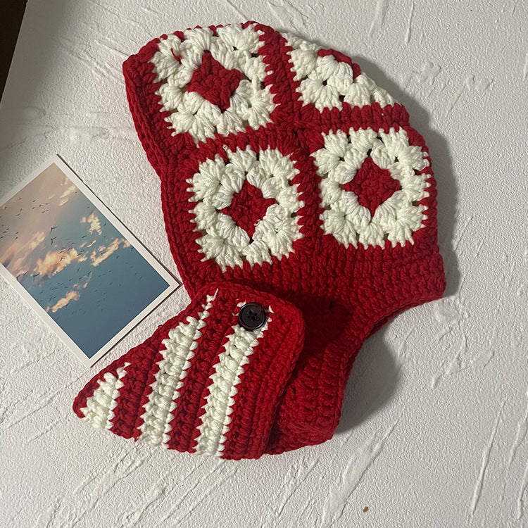 Ladies Fashion Floral Striped Knit Sweater Hat