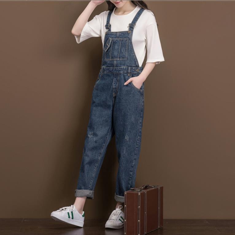 Artistic Washed Denim Cotton Suspender Pants Student Female