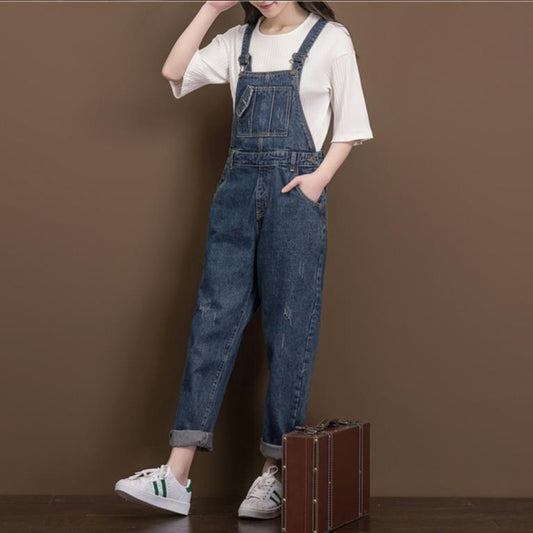 Artistic Washed Denim Cotton Suspender Pants Student Female