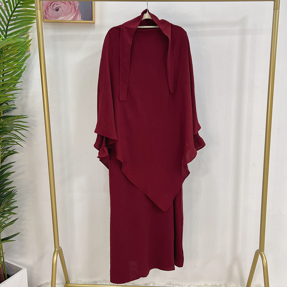 Dubai Turkey Solid Color Dress With Headscarf