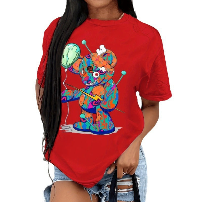 Summer Printed Street Fashion Sweet Short-sleeved T-shirt Casual Sports Plus Size Women's Clothing