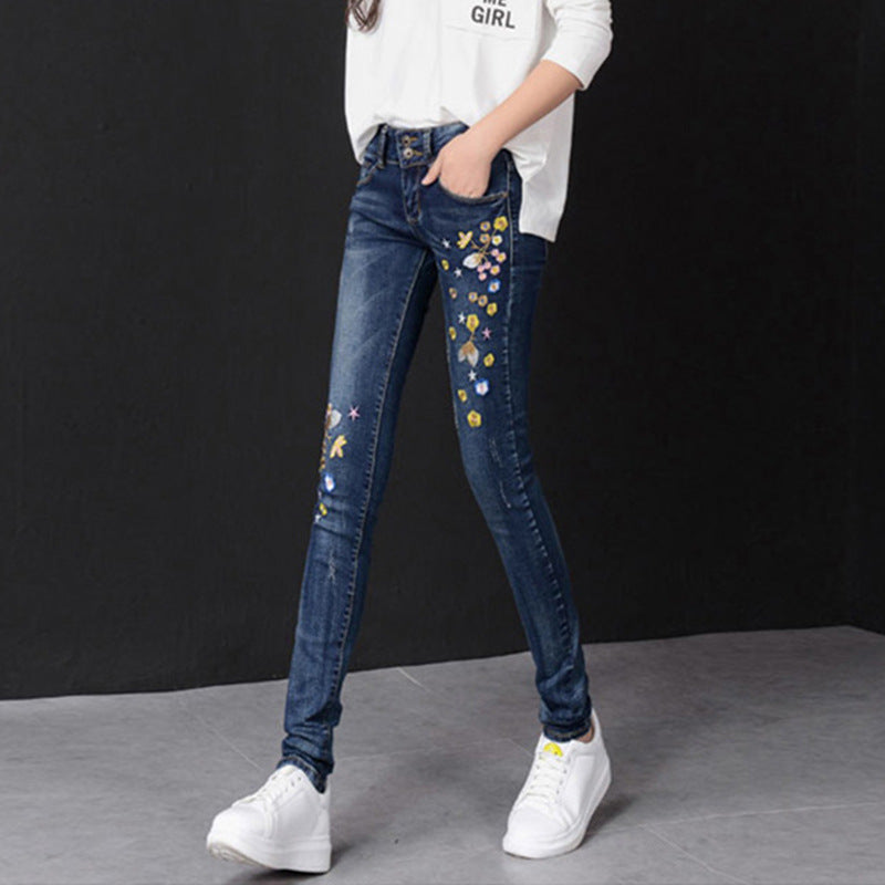 Embroidered High-rise Stretch Jeans