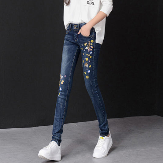 Embroidered High-rise Stretch Jeans