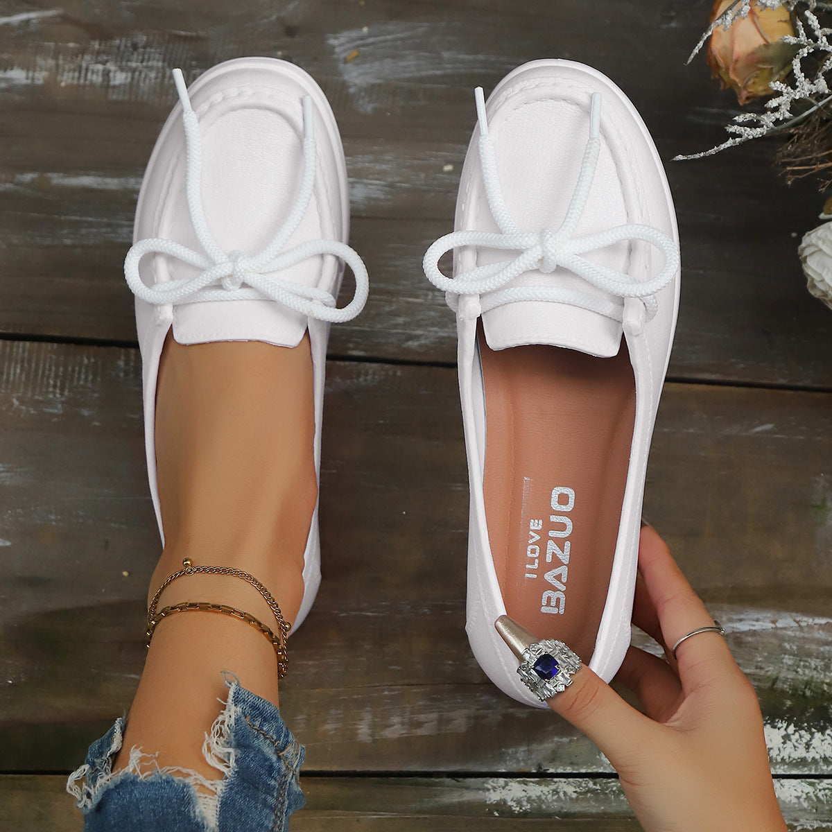 Genuine Leather Soft-Soled Slip-On Loafers Flat Shoes For Middle-Aged And Elderly Women