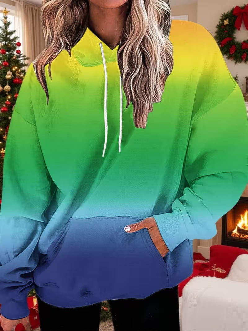 Tie-dye Gradient Print Hættetrøje til kvinder