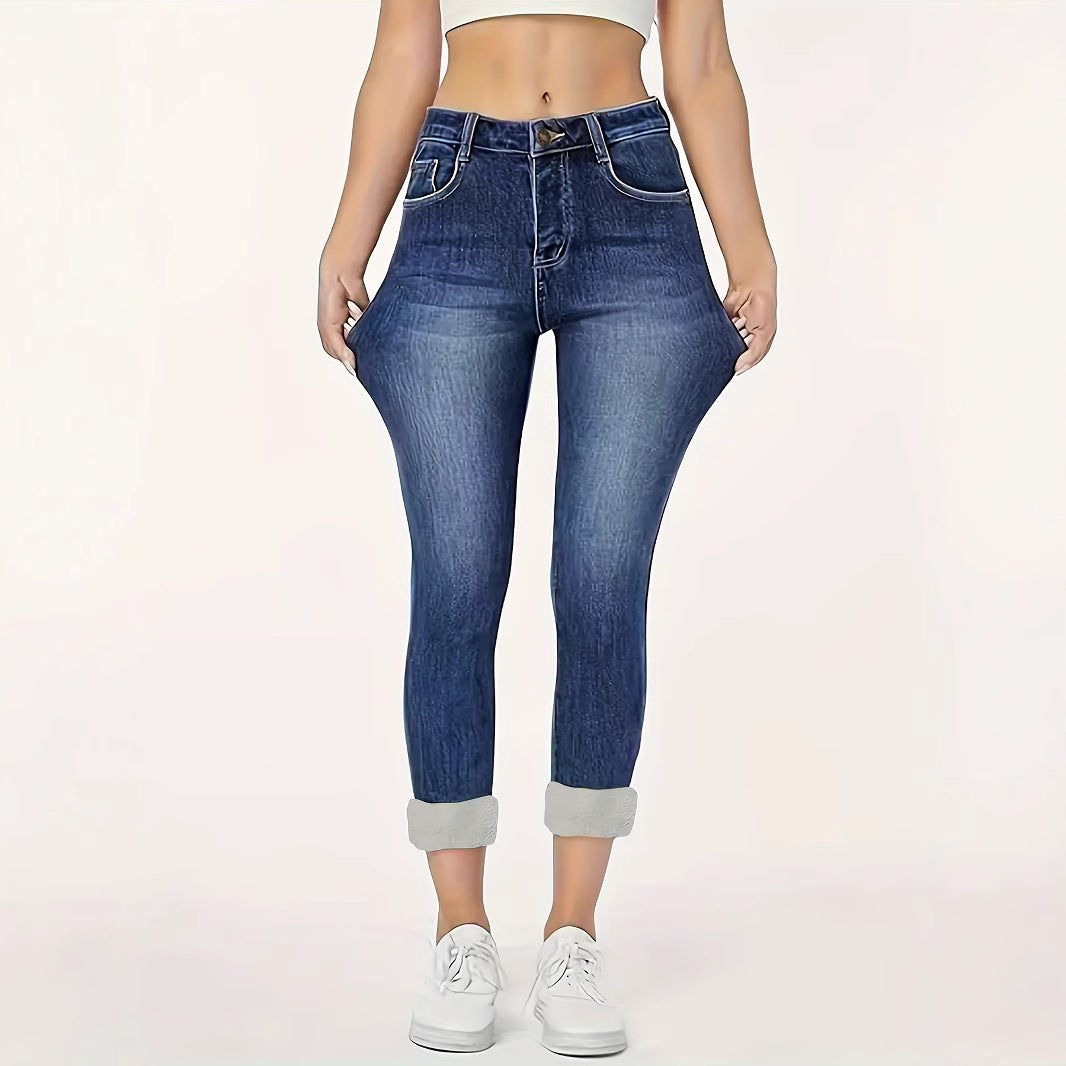 Fashion Hot Girl Slim Fit Skinny Fleece Padded Jeans Ladies