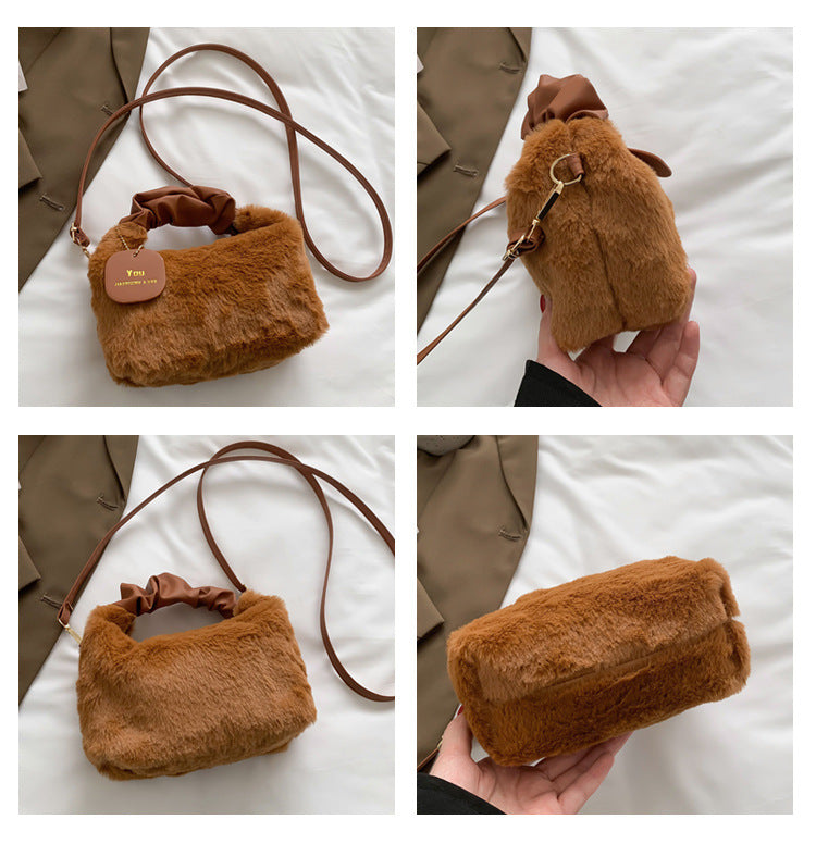 Plush Pleated Handbag Women's One Shoulder Crossbody Bag